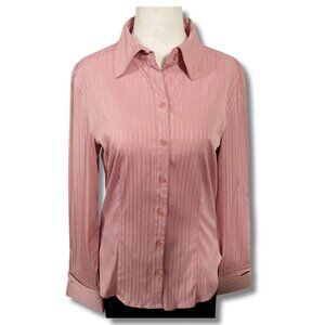 JESSICA Dusty rose pink vertical striped button-down shirt ~ MEDIUM LARGE blouse